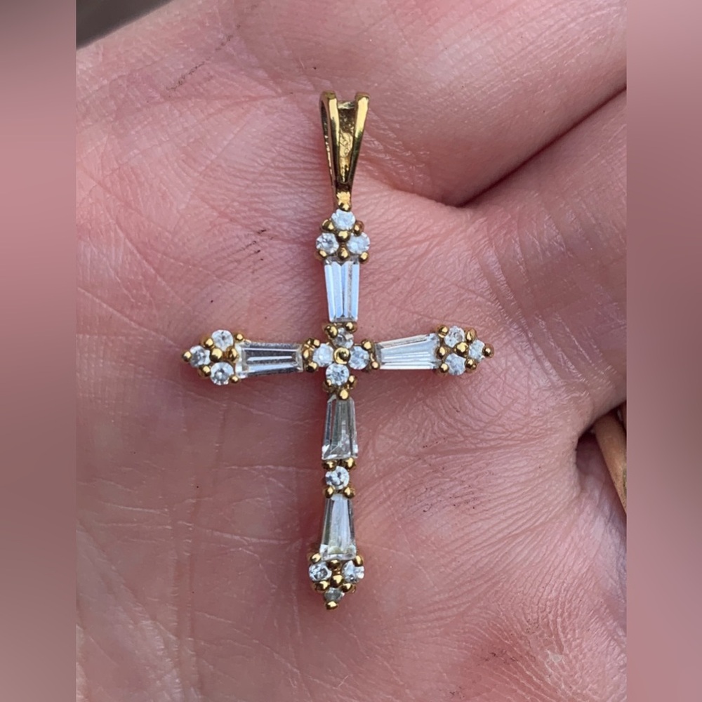 Goldtone Cubic Zirconia Cross Pendant God th .925